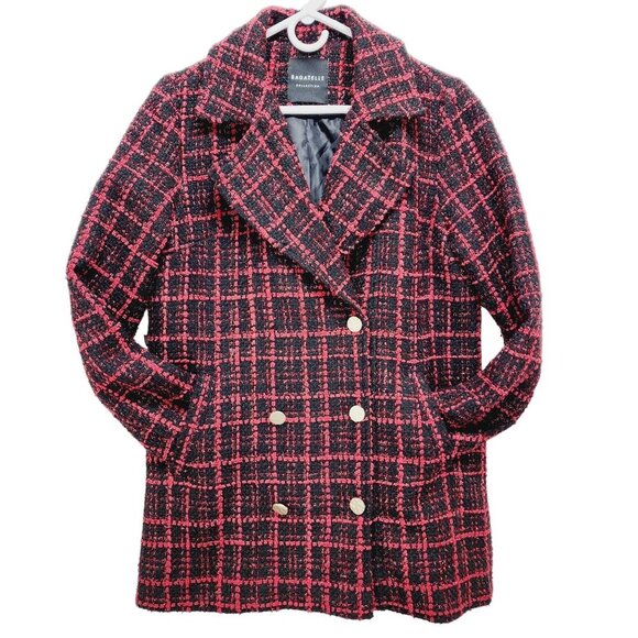 Bagatelle Collection Tweed Jacket Pea Coat Size S Women's Red Black Plaid - Picture 2 of 11